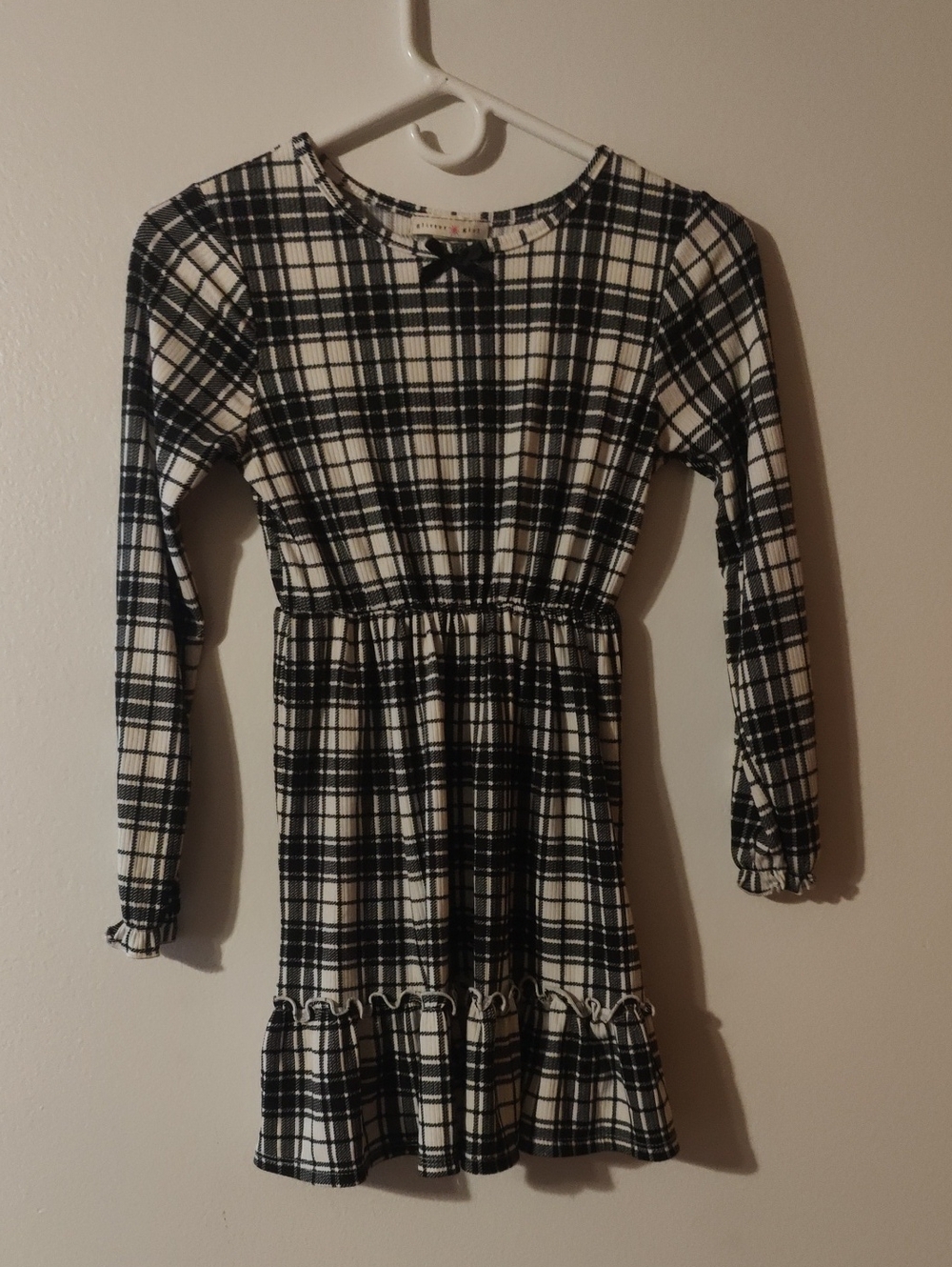 Black & White Plaid Girls' Casual Long Sleeve Dress